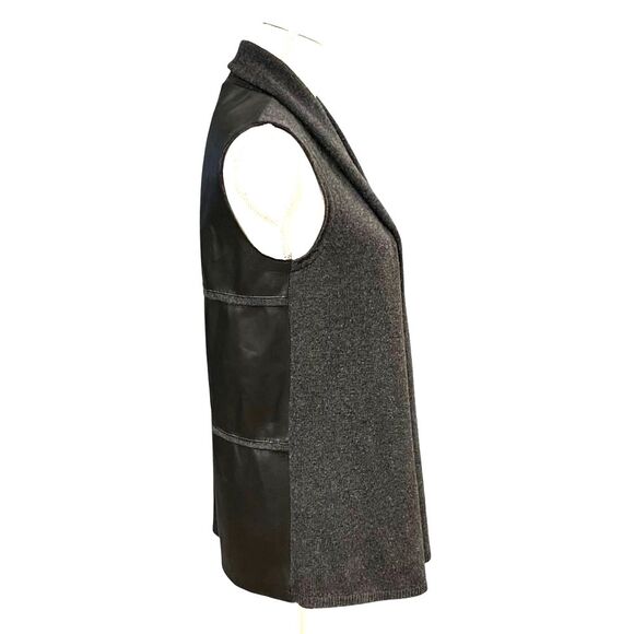 Lafayette 148 Wool Sweater Vest Cardigan S Leather Minimalist Capsule Wardrobe - Picture 4 of 10